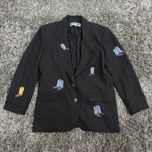 New Frontier Blazer with Embroidered Boot Accents in Black, Size M